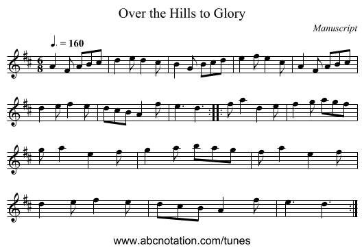 Over the Hills to Glory - staff notation