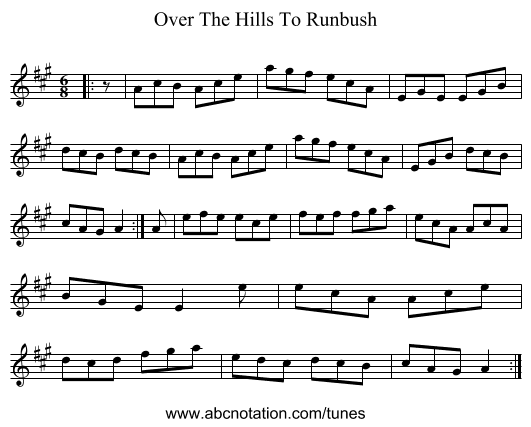 Over The Hills To Runbush - staff notation