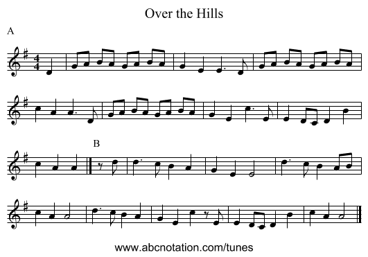 Over the Hills - staff notation