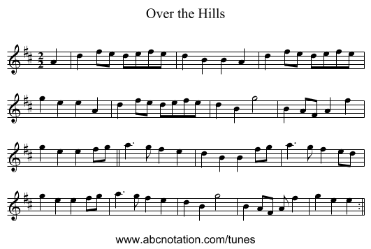 Over the Hills - staff notation