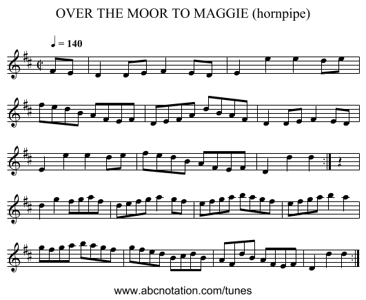 OVER THE MOOR TO MAGGIE (hornpipe) - staff notation
