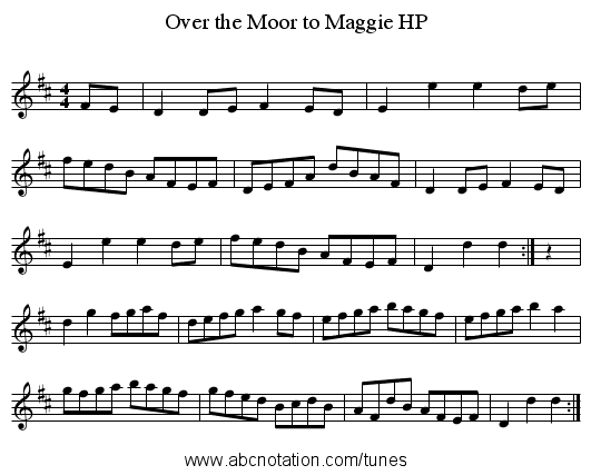 Over the Moor to Maggie HP - staff notation