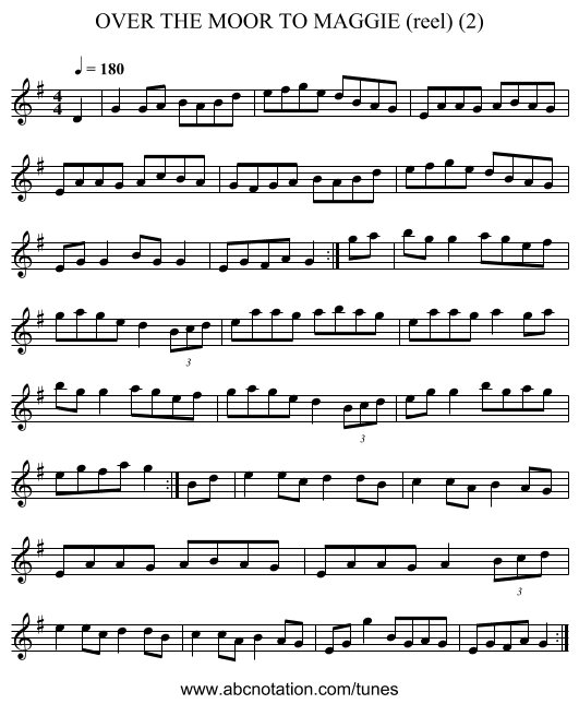 OVER THE MOOR TO MAGGIE (reel) (2) - staff notation