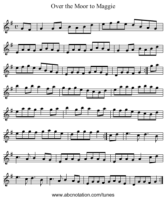 Over the Moor to Maggie - staff notation