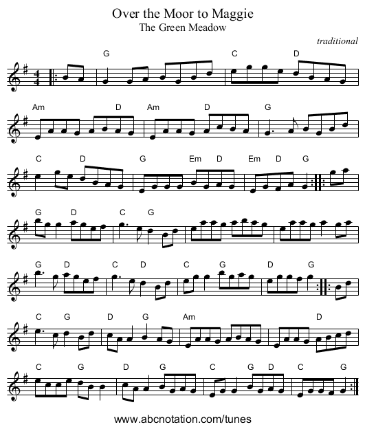 Over the Moor to Maggie - staff notation
