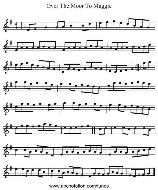 Over The Moor To Maggie - staff notation