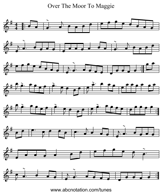 Over The Moor To Maggie - staff notation