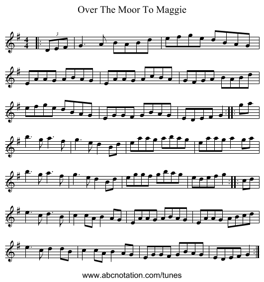 Over The Moor To Maggie - staff notation