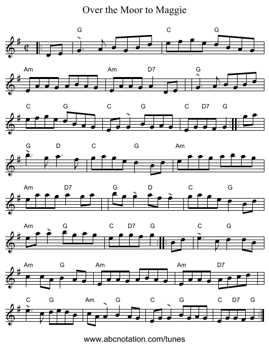 Over the Moor to Maggie - staff notation