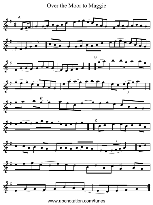 Over the Moor to Maggie - staff notation