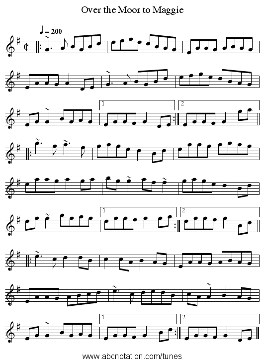 Over the Moor to Maggie - staff notation