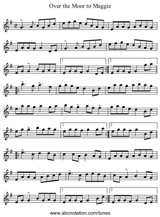 Over the Moor to Maggie - staff notation