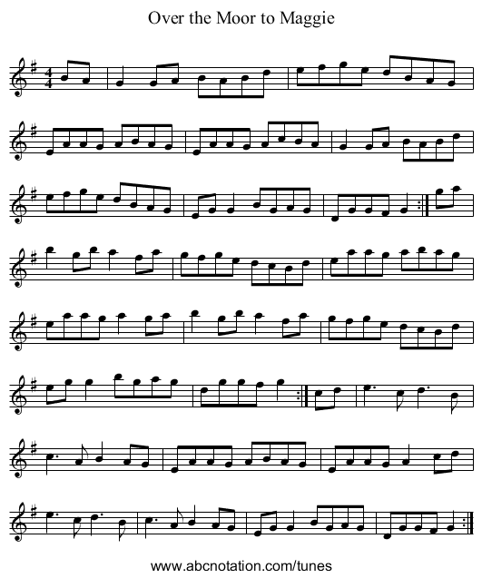 Over the Moor to Maggie - staff notation