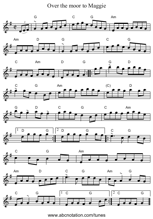 Over the moor to Maggie - staff notation