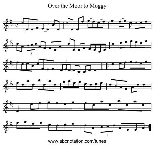 Over the Moor to Moggy - staff notation