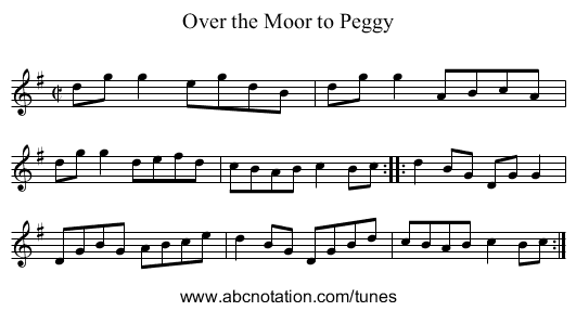 Over the Moor to Peggy - staff notation