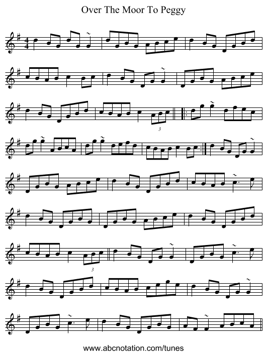 Over The Moor To Peggy - staff notation