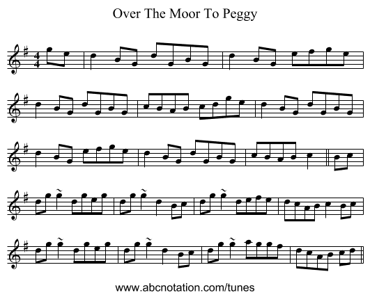 Over The Moor To Peggy - staff notation
