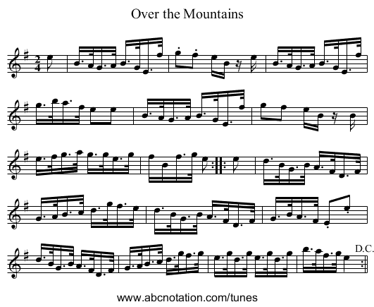 Over the Mountains - staff notation