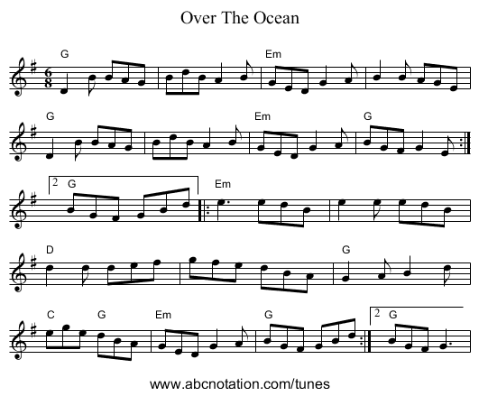 Over The Ocean - staff notation