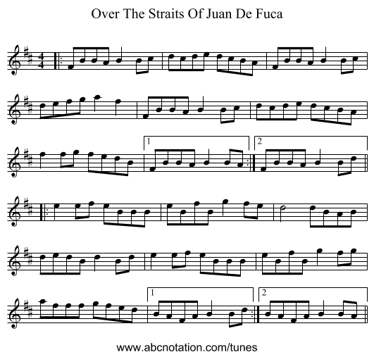 Over The Straits Of Juan De Fuca - staff notation