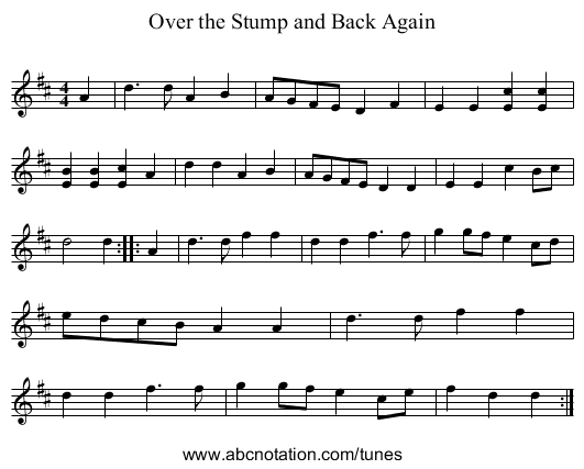 Over the Stump and Back Again - staff notation