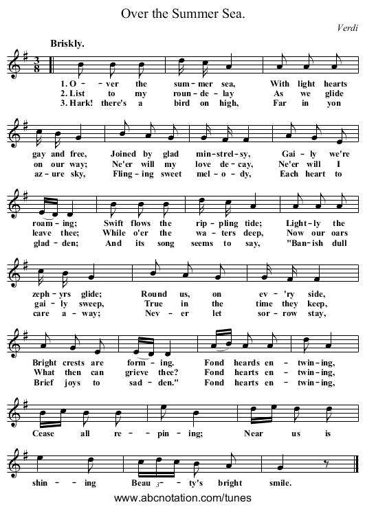 Over the Summer Sea. - staff notation