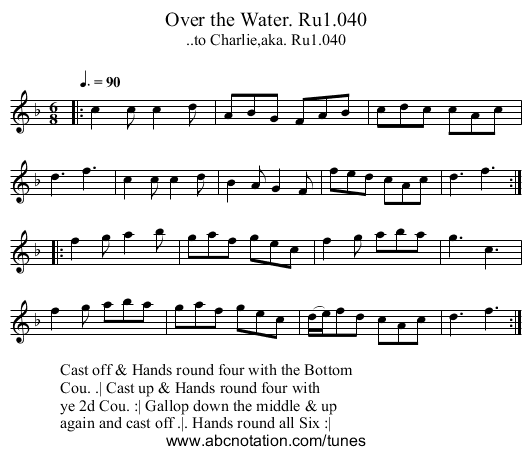 Over the Water. Ru1.040 - staff notation