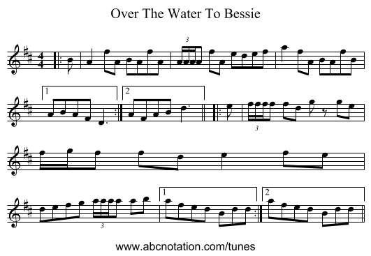 Over The Water To Bessie - staff notation