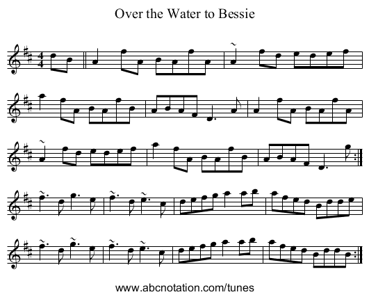 Over the Water to Bessie - staff notation
