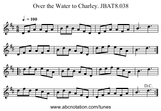 Over the Water to Charley. JBAT8.038 - staff notation
