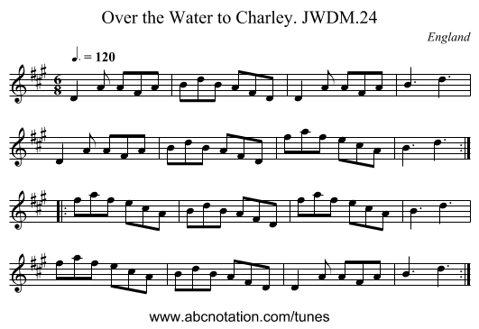 Over the Water to Charley. JWDM.24 - staff notation