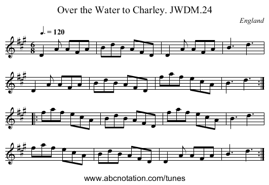 Over the Water to Charley. JWDM.24 - staff notation
