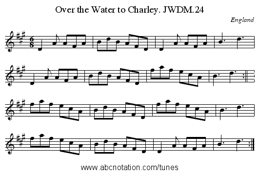 Over the Water to Charley. JWDM.24 - staff notation