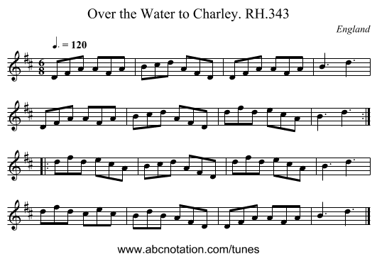 Over the Water to Charley. RH.343 - staff notation