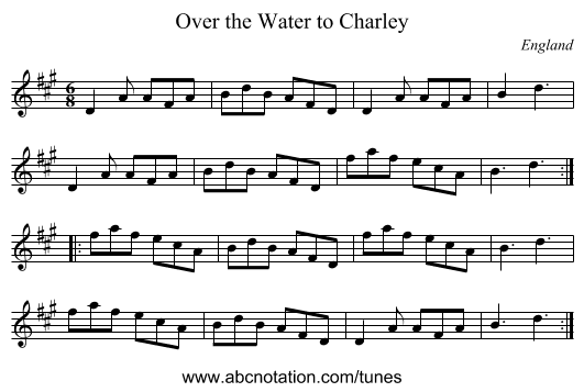 Over the Water to Charley - staff notation