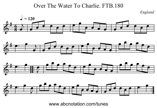 Over The Water To Charlie. FTB.180 - staff notation