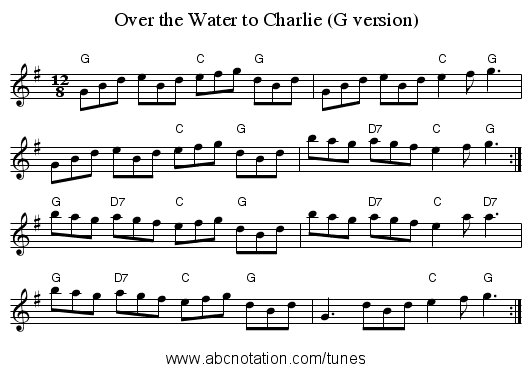 Over the Water to Charlie (G version) - staff notation