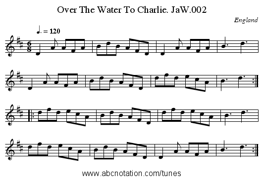 Over The Water To Charlie. JaW.002 - staff notation