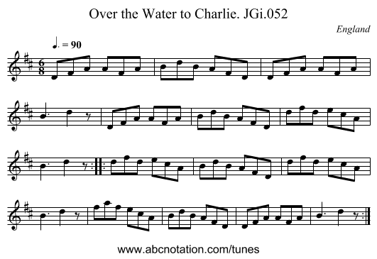 Over the Water to Charlie. JGi.052 - staff notation
