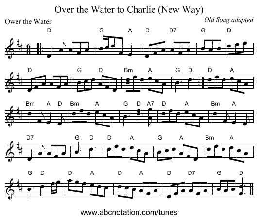 Over the Water to Charlie (New Way) - staff notation