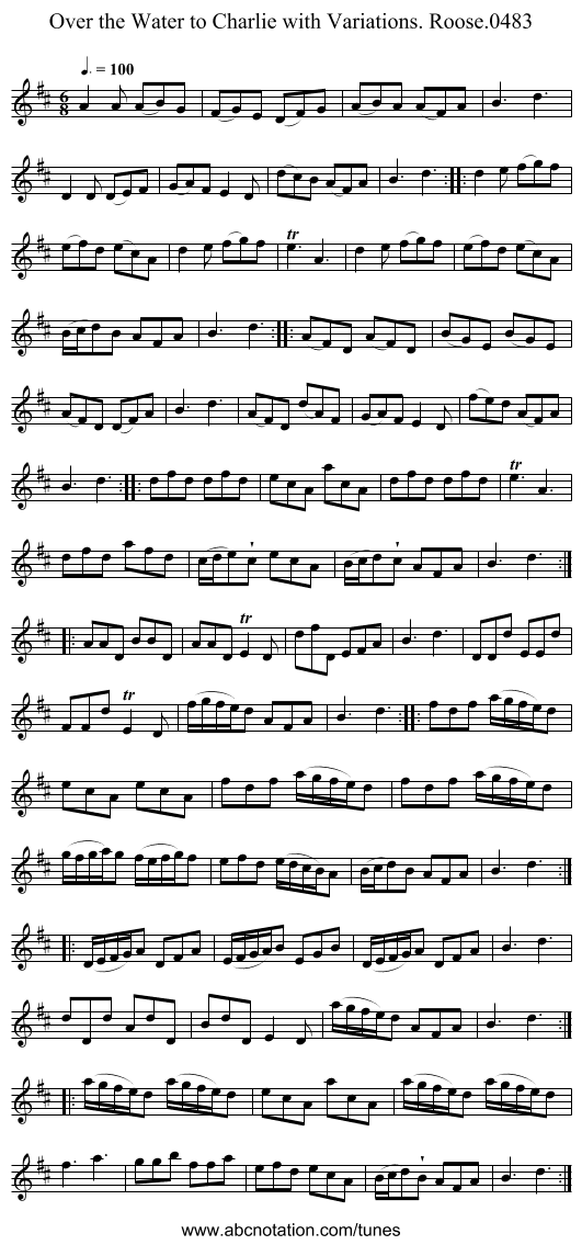 Over the Water to Charlie with Variations. Roose.0483 - staff notation