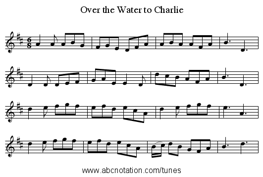 Over the Water to Charlie - staff notation