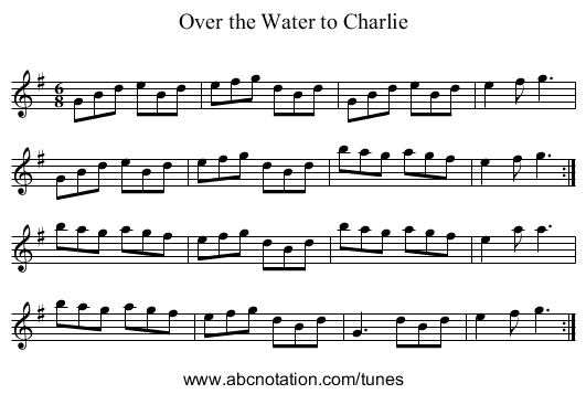 Over the Water to Charlie - staff notation