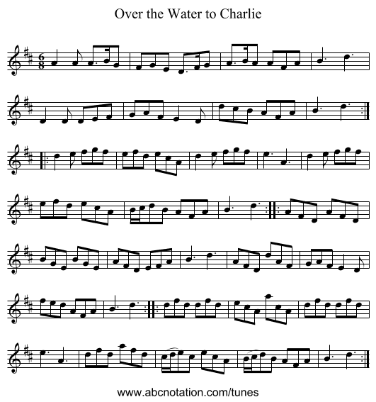Over the Water to Charlie - staff notation
