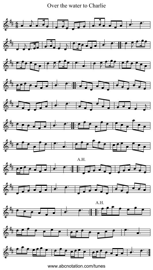 Over the water to Charlie - staff notation