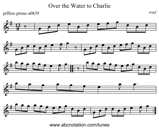 Over the Water to Charlie - staff notation