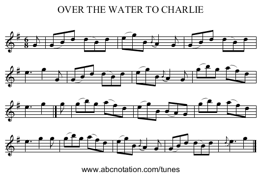 OVER THE WATER TO CHARLIE - staff notation