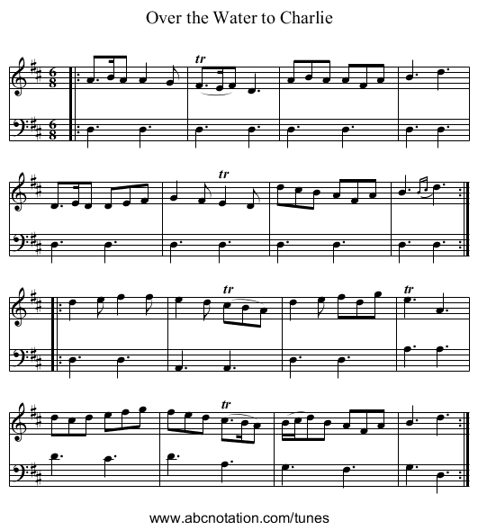 Over the Water to Charlie - staff notation