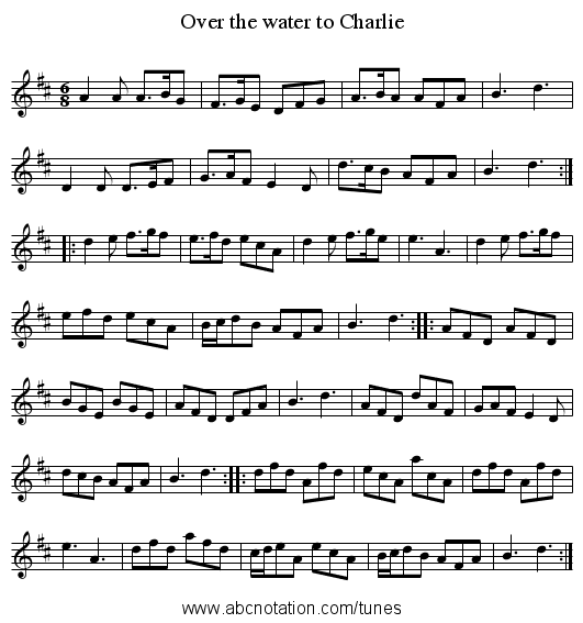 Over the water to Charlie - staff notation